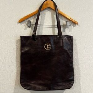 Jack French London dark brown leather tote bag gold accent discoloration shown